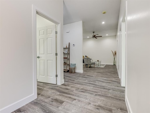 1800 NW 41st St, Oklahoma City, OK 73118 - hallway featuring wood finished floors, baseboards, and recessed lighting