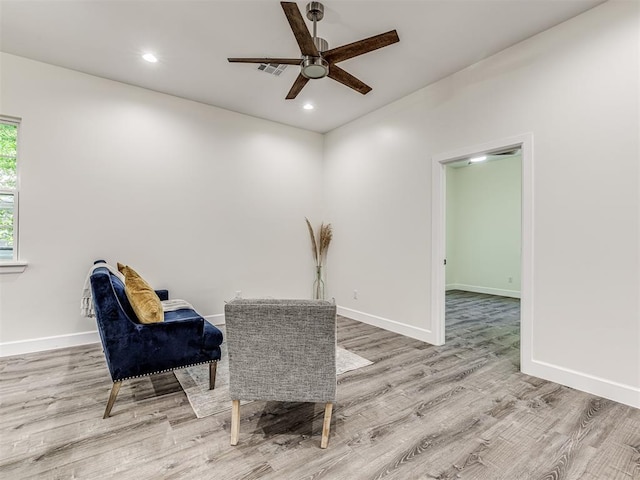 1800 NW 41st St, Oklahoma City, OK 73118 - living area featuring ceiling fan, wood finished floors, baseboards, and recessed lighting