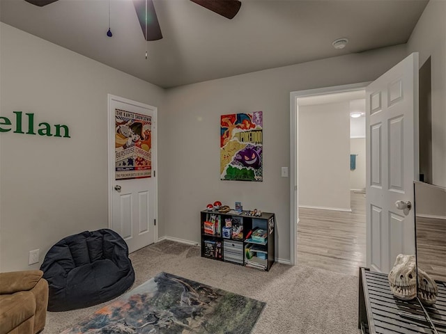 424 SE 5th Ter, Newcastle, OK 73065 - sitting room featuring a ceiling fan, carpet, and baseboards