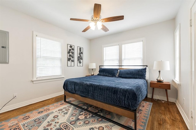 2237 NW 30th St, Oklahoma City, OK 73112 - bedroom with wood finished floors, electric panel, and baseboards