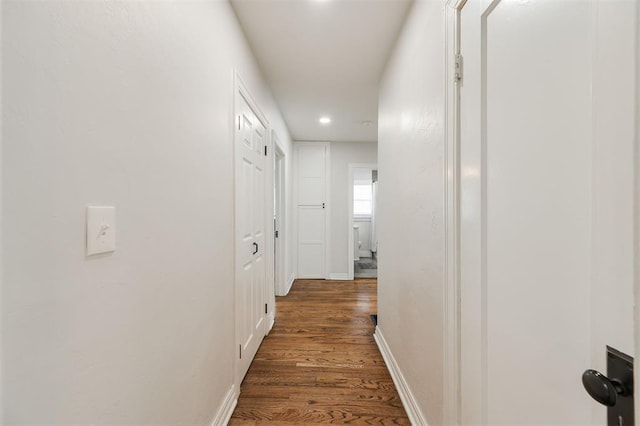 2237 NW 30th St, Oklahoma City, OK 73112 - hall featuring dark wood-type flooring, recessed lighting, and baseboards