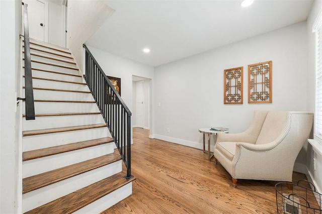 2237 NW 30th St, Oklahoma City, OK 73112 - staircase featuring wood finished floors, recessed lighting, and baseboards