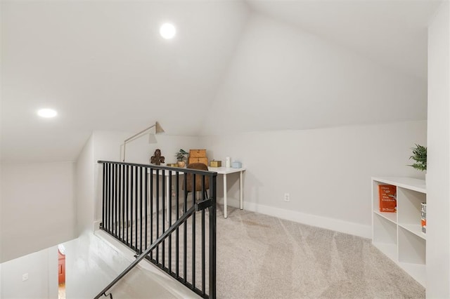 2237 NW 30th St, Oklahoma City, OK 73112 - additional living space featuring vaulted ceiling, carpet flooring, recessed lighting, and baseboards