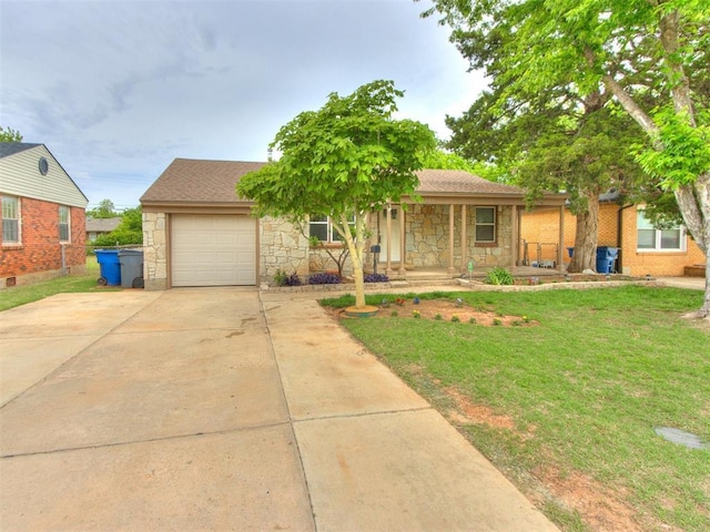 1829 Westchester Dr, Oklahoma City, OK 73120 - single story home featuring stone siding, a porch, driveway, and a front lawn