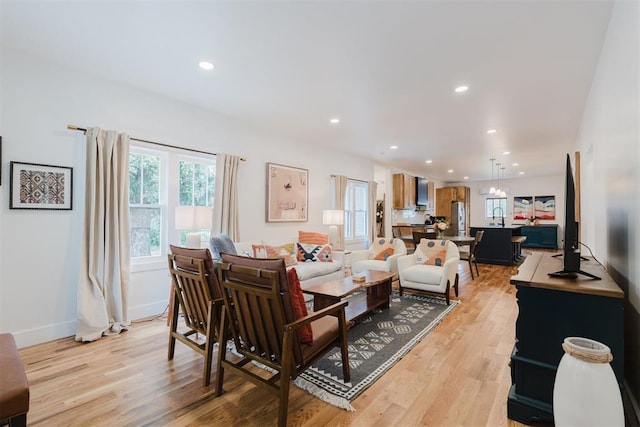 221 Alameda St, Norman, OK 73069 - living room featuring light wood-style flooring, recessed lighting, and baseboards