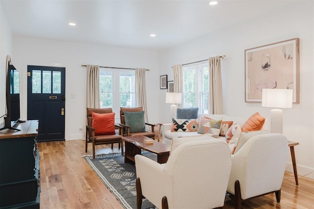221 Alameda St, Norman, OK 73069 - living room featuring plenty of natural light, light wood-type flooring, recessed lighting, and baseboards