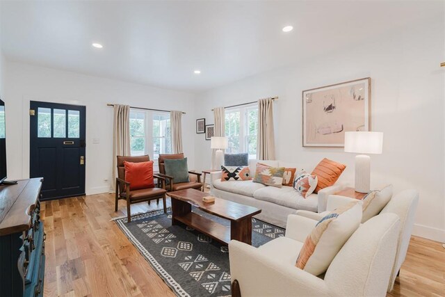 221 Alameda St, Norman, OK 73069 - living area featuring light wood finished floors, baseboards, and recessed lighting