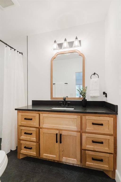 221 Alameda St, Norman, OK 73069 - full bath featuring vanity, toilet, and a shower with curtain