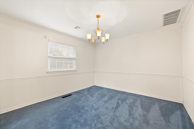 3222 Wilshire Ter, Oklahoma City, OK 73116 - empty room featuring a chandelier, dark carpet, crown molding, and baseboards