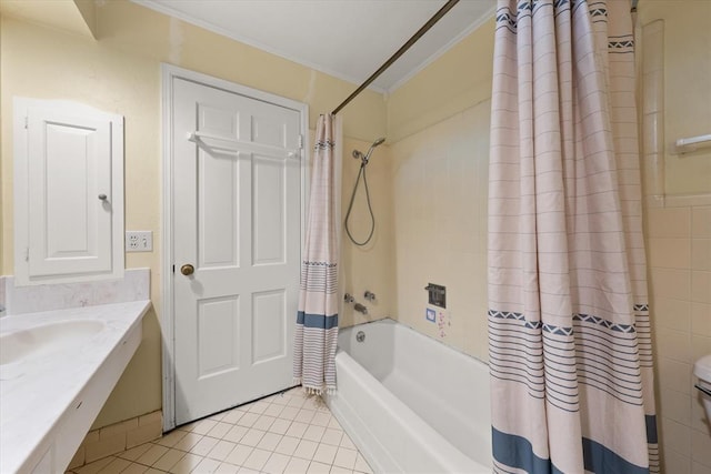 3222 Wilshire Ter, Oklahoma City, OK 73116 - full bath with tile patterned flooring, shower / tub combo, crown molding, and vanity