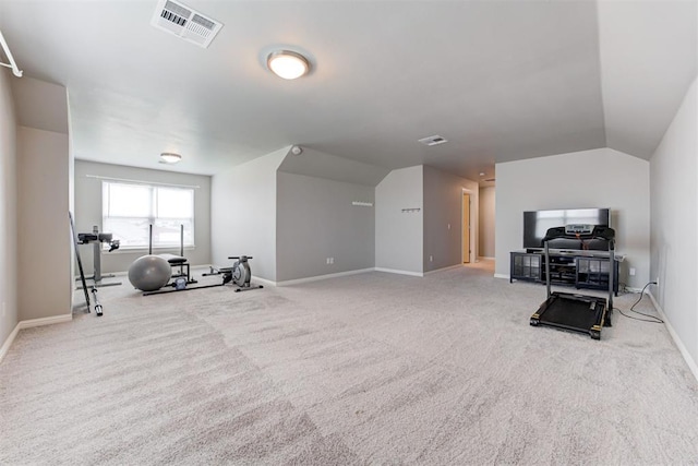 18337 Tombstone Trl, Norman, OK 73072 - workout room featuring carpet, baseboards, and vaulted ceiling