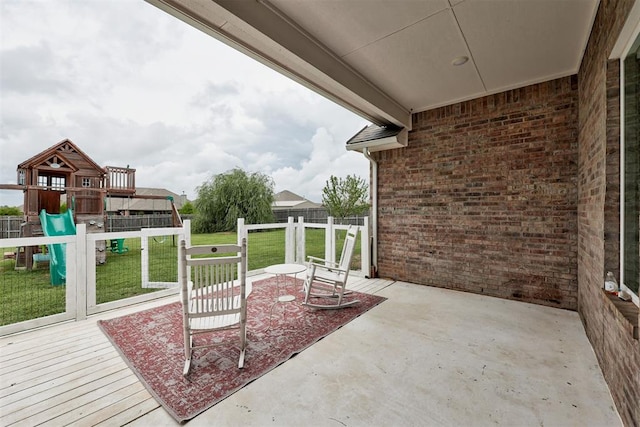 18337 Tombstone Trl, Norman, OK 73072 - view of patio / terrace featuring a playground and a wooden deck