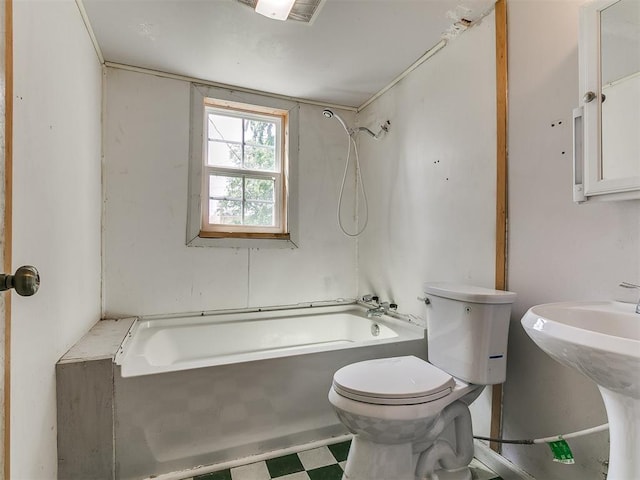 3617 N Westmont St, Oklahoma City, OK 73118 - full bathroom with toilet, tile patterned floors, bathtub / shower combination, and a sink