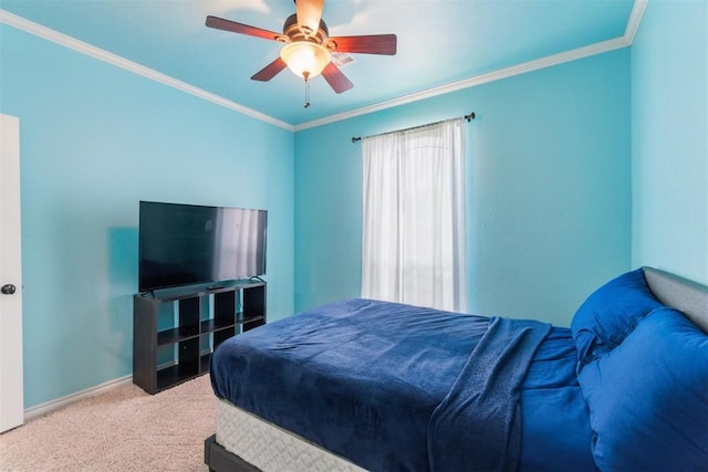 11423 Village Ave, Midwest City, OK 73130 - carpeted bedroom featuring crown molding, baseboards, and a ceiling fan