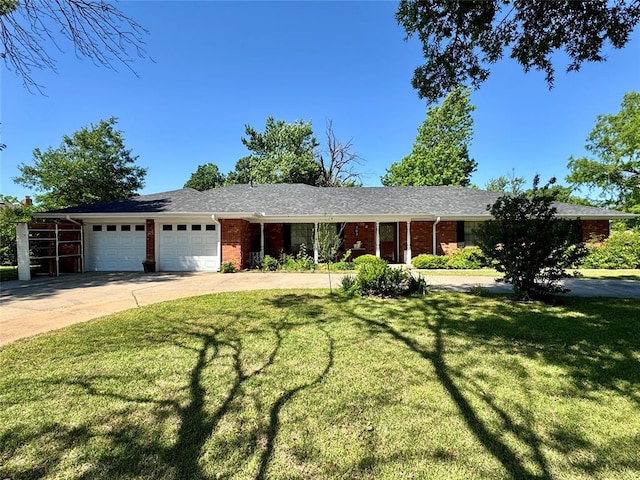 202 Flanders Dr, Chickasha, OK 73018 - ranch-style home featuring an attached garage, a front lawn, and brick siding