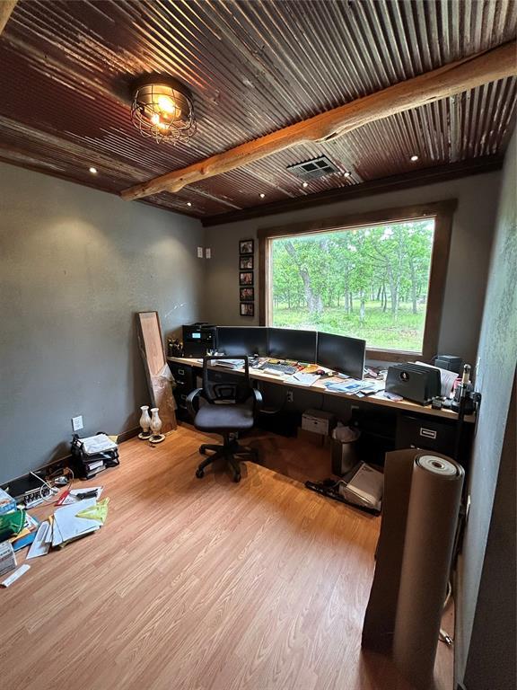 office area with wood finished floors