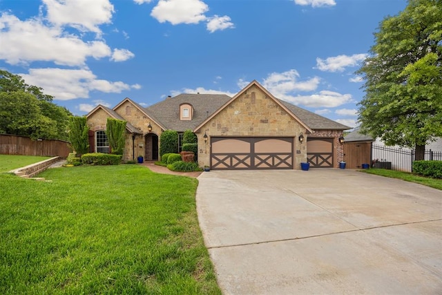 1401 Canyon Bridge Ln, Edmond, OK 73034 - view of front of property with stone siding, a garage, and concrete driveway