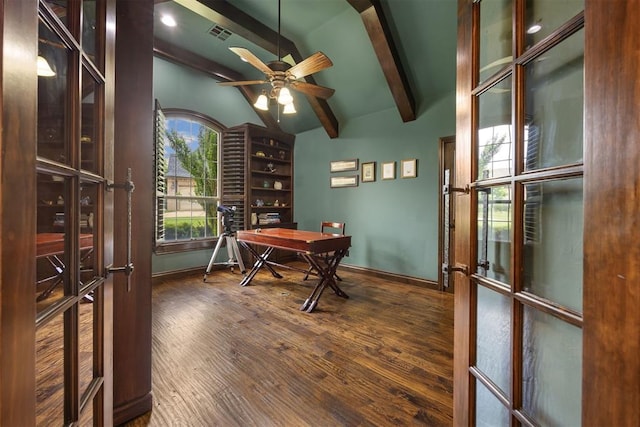 1401 Canyon Bridge Ln, Edmond, OK 73034 - office with wood finished floors, baseboards, and ceiling fan