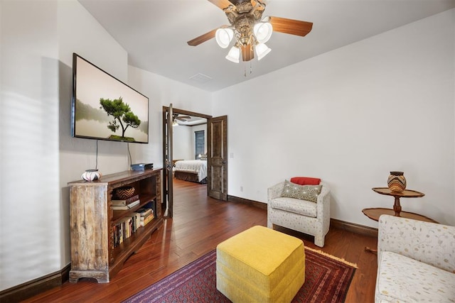 1401 Canyon Bridge Ln, Edmond, OK 73034 - sitting room with ceiling fan, hardwood / wood-style floors, and baseboards