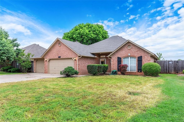 2617 Tracys Ter, Edmond, OK 73013 - view of front of property featuring brick siding, a garage, a shingled roof, and concrete driveway