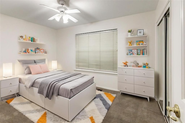 2617 Tracys Ter, Edmond, OK 73013 - bedroom with carpet floors, a closet, and a ceiling fan