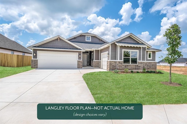 craftsman inspired home with a garage, brick siding, and driveway