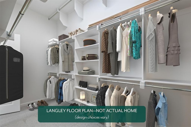 walk in closet with carpet floors