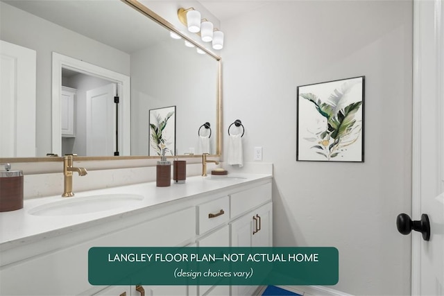 full bathroom featuring double vanity and baseboards