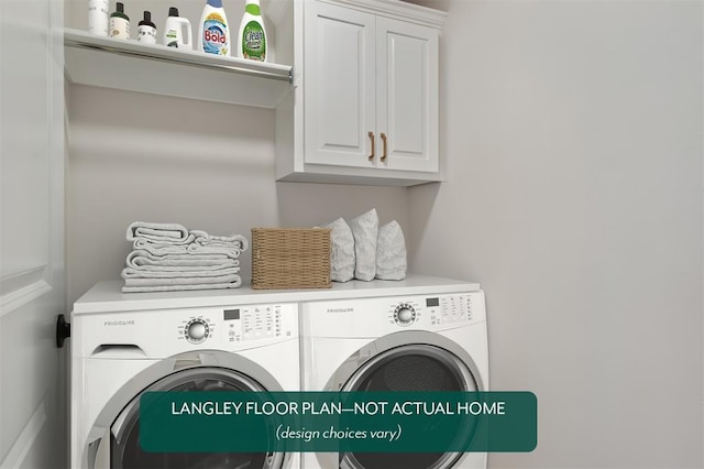 laundry room with independent washer and dryer and cabinet space