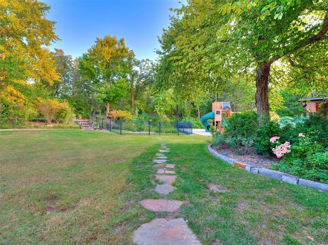 view of yard featuring a playground
