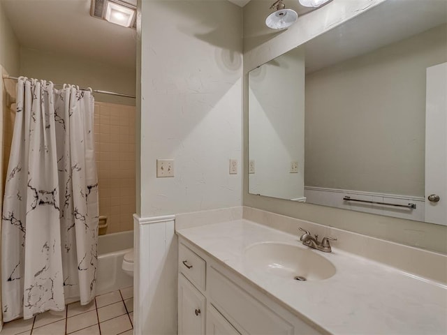 8709 NW 86th St, Oklahoma City, OK 73132 - full bathroom with tile patterned floors, shower / tub combo with curtain, and vanity