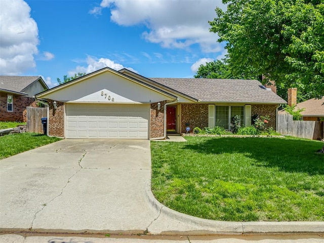 8709 NW 86th St, Oklahoma City, OK 73132 - ranch-style house featuring an attached garage, driveway, brick siding, and roof with shingles