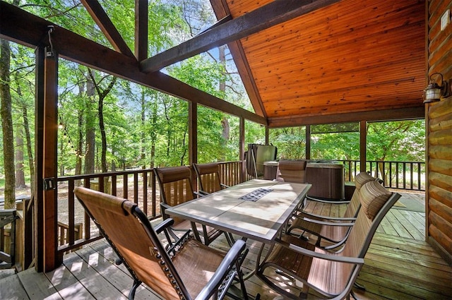 479 Poplar Cir, Broken Bow, OK 74728 - sunroom / solarium featuring outdoor dining area and vaulted ceiling