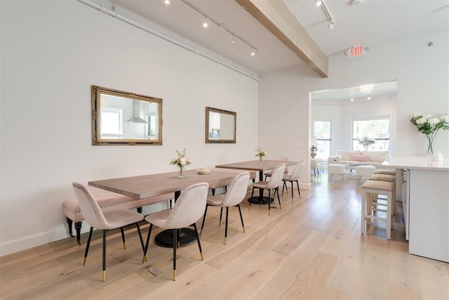 614 NW 8th St Unit 1-4, Oklahoma City, OK 73102 - dining space featuring track lighting, light wood-style flooring, and baseboards