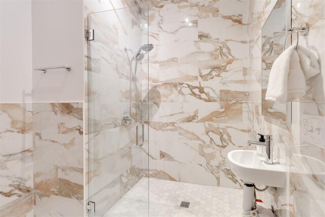 614 NW 8th St Unit 1-4, Oklahoma City, OK 73102 - full bath featuring a marble finish shower and tile walls