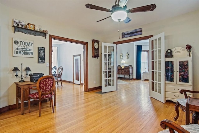 3715 N Mckinley Ave, Oklahoma City, OK 73118 - home office with french doors, light wood-style flooring, a ceiling fan, and baseboards