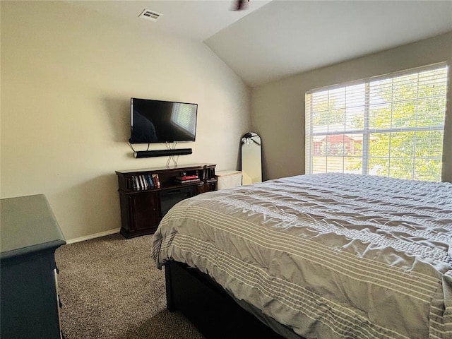 416 S Harrison Ave, Blanchard, OK 73010 - carpeted bedroom featuring lofted ceiling and baseboards
