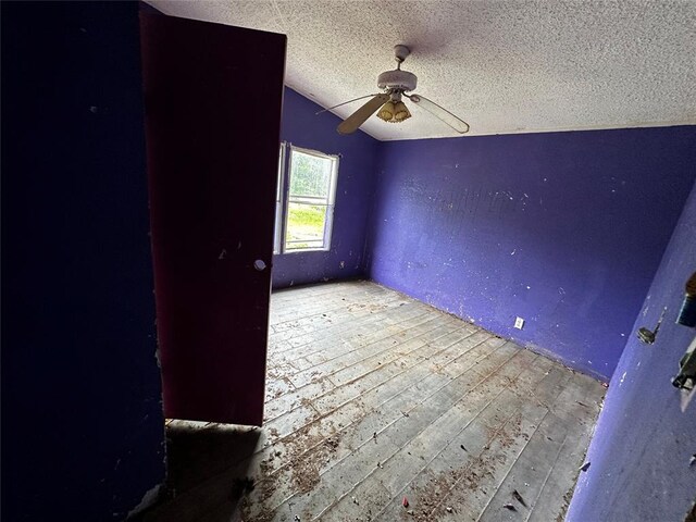 17551 Banner Rd, Lexington, OK 73051 - spare room with hardwood / wood-style flooring, a textured ceiling, a ceiling fan, and lofted ceiling