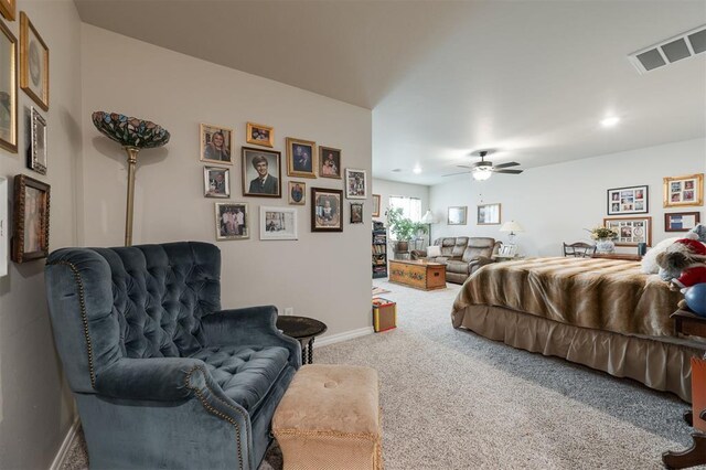 8208 Poplar Dr, Edmond, OK 73034 - carpeted bedroom featuring baseboards, recessed lighting, and a ceiling fan
