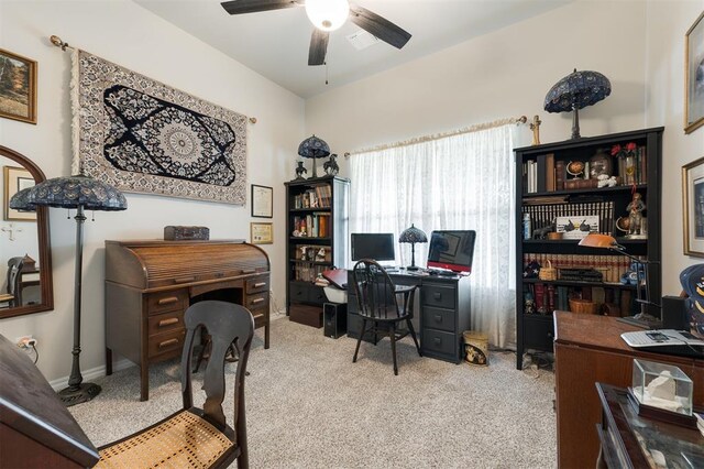 8208 Poplar Dr, Edmond, OK 73034 - office area with ceiling fan and carpet