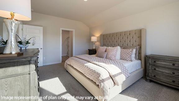 2504 Kathleens Xing, Yukon, OK 73099 - carpeted bedroom with vaulted ceiling and baseboards