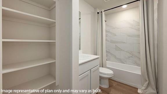 2504 Kathleens Xing, Yukon, OK 73099 - full bath featuring wood finished floors, toilet, shower / bath combo, and vanity