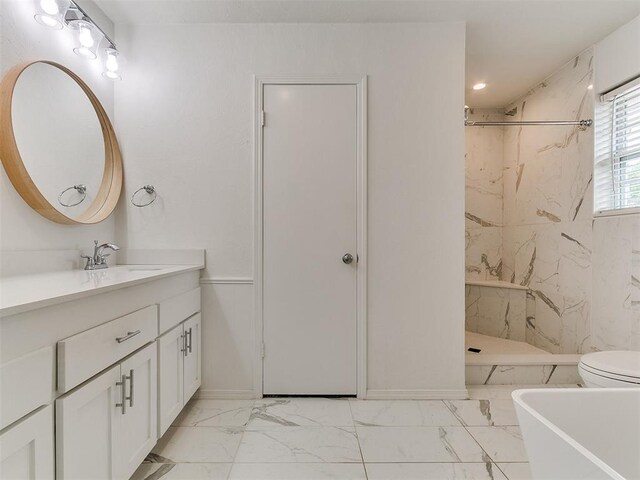 2916 Prairie Rose Ct, Oklahoma City, OK 73120 - full bathroom featuring marble finish floors, vanity, a marble finish shower, and toilet