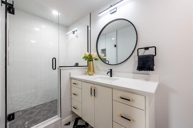 2101 NW 60th St, Oklahoma City, OK 73112 - full bathroom with vanity, a stall shower, and recessed lighting