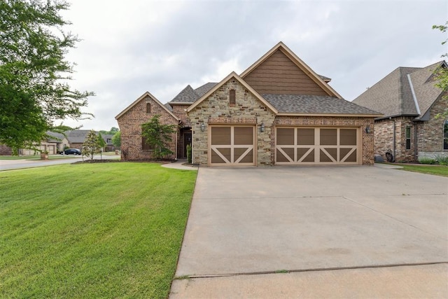 19724 Meadow Bend Ave, Edmond, OK 73012 - view of front of house with roof with shingles, a front yard, an attached garage, and driveway