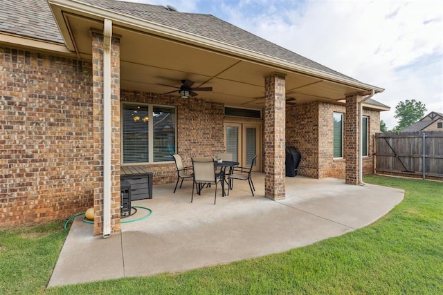 19724 Meadow Bend Ave, Edmond, OK 73012 - view of patio / terrace with a ceiling fan, fence, and grilling area