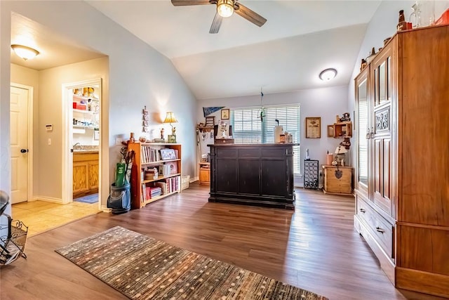 3305 Tecumseh Meadows Way, Norman, OK 73069 - interior space with lofted ceiling, wood finished floors, baseboards, and a sink