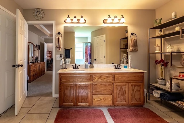 3305 Tecumseh Meadows Way, Norman, OK 73069 - bathroom featuring tile patterned flooring and double vanity