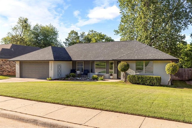 view of front of house with a garage, a porch, brick siding, concrete driveway, and a shingled roof