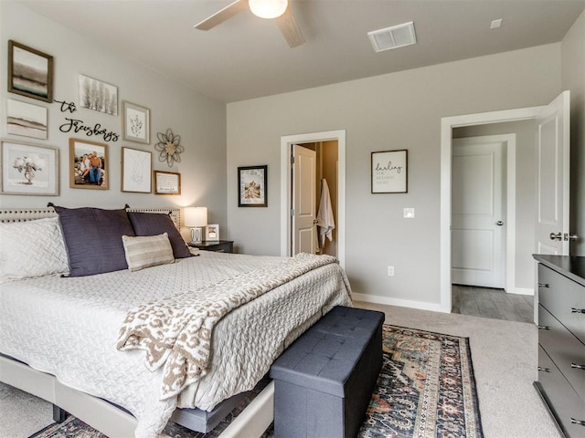bedroom with baseboards and a ceiling fan